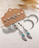 Ensemble de 6 paires de boucles d'oreilles vintage lune et plumes et perles