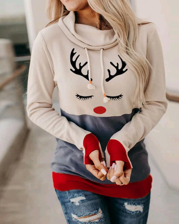 Sweatshirt à capuche à manches longues et imprimé dessin animé de Noël