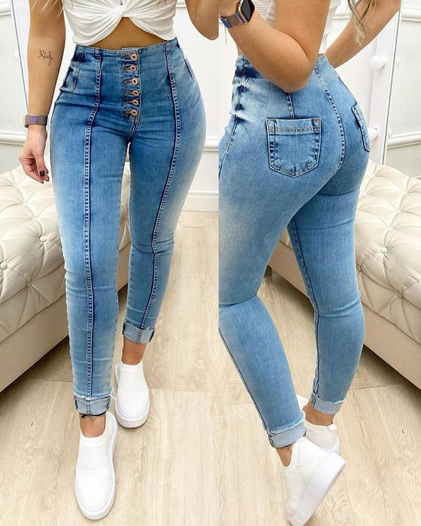 Jean skinny à poche boutonnée