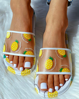 Sandales plates à motif ananas transparent