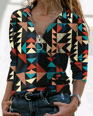 Haut à manches longues et fermeture éclair à imprimé géométrique