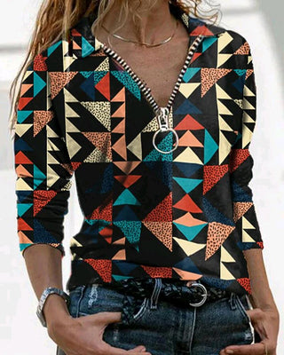 Haut à manches longues et fermeture éclair à imprimé géométrique