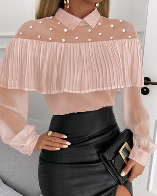 Haut froncé en maille transparente avec perles