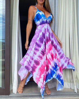 Robe longue à bretelles spaghetti tie dye