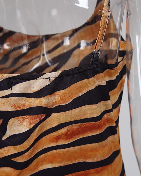 Robe longue à encolure plongeante à imprimé tigre
