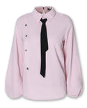Chemise décontractée boutonnée à col noué contrasté
