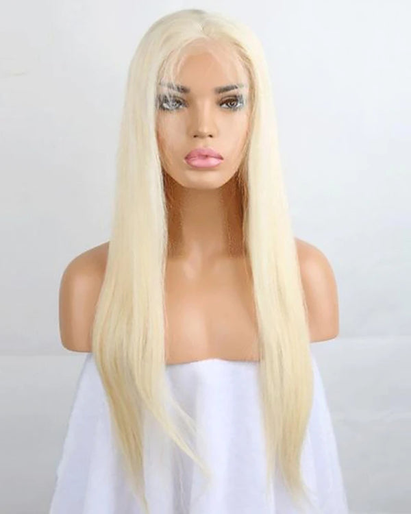 100% vierge non transformée de cheveux humains avant de lacet perruque droite perruque de cheveux blonds 130% densité