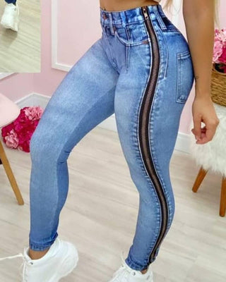 Jean skinny taille haute design zippé