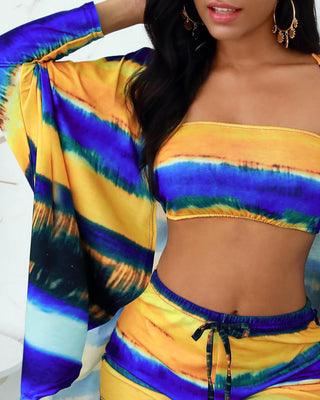 Ensemble de 3 shorts à imprimé tie-dye avec cache