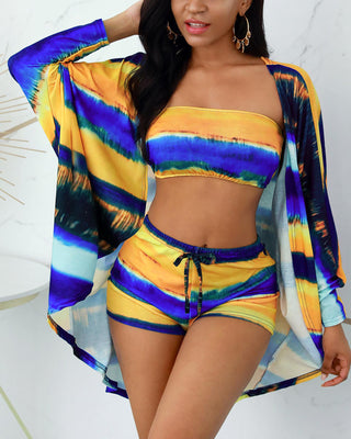 Ensemble de 3 shorts à imprimé tie-dye avec cache