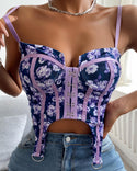 Haut corset lacé à imprimé floral et œillets