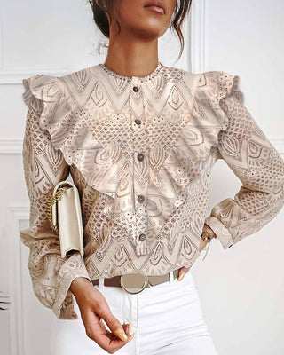 Haut décontracté évidé à volants en dentelle