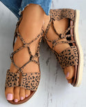 Sandales plates découpées en daim à motif guépard