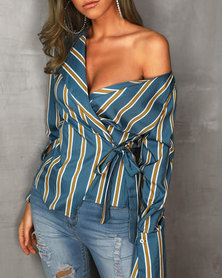 Blouse irrégulière rayée à manches longues