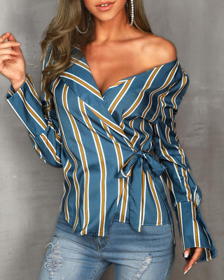 Blouse irrégulière rayée à manches longues