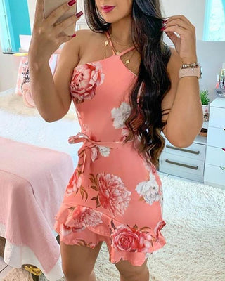 Robe dos nu à volants à imprimé floral