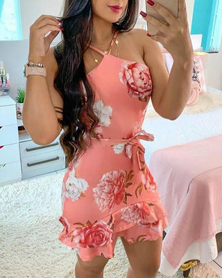 Robe dos nu à volants à imprimé floral