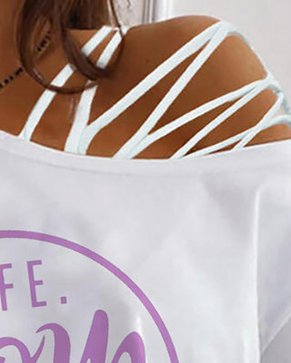 Haut asymétrique à lacets et lettre de fête des mères