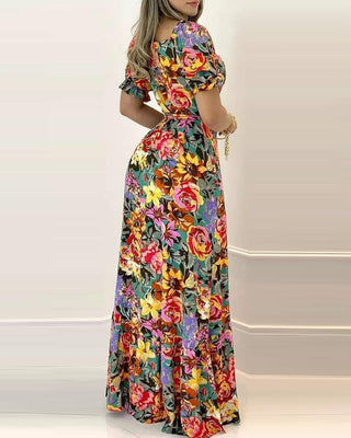 Robe longue à manches évasées et à imprimé floral