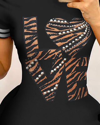 Robe décontractée à manches courtes et à imprimé lettre