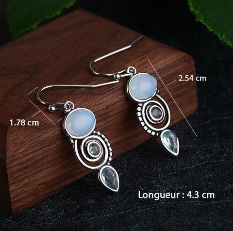 Boucles d'Oreilles Pierre de Lune Bleu Océan