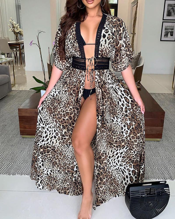 Robe cache-cœur nouée à imprimé guépard