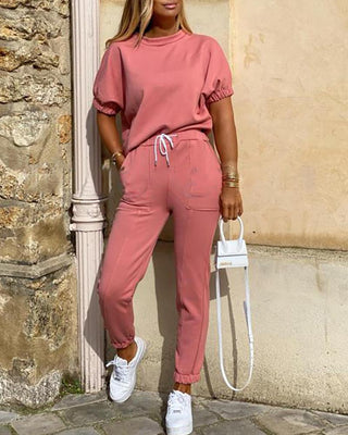 Ensembles de haut et pantalon à cordon coulissant à manches courtes