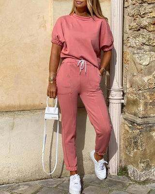 Ensembles de haut et pantalon à cordon coulissant à manches courtes