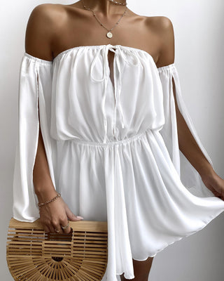 Mini-robe fendue unie à épaules dénudées