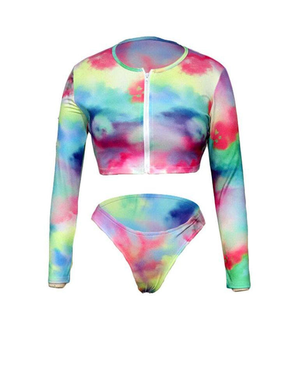 Ensemble de tankini Tie Dye à manches longues et fermeture éclair