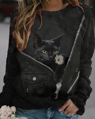 T-shirt Femme Floral Chat Imprimé 3D Col Rond Hauts Basiques