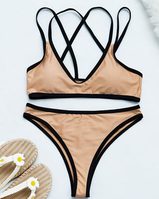 Ensemble de bikini dos nu entrecroisé avec reliure contrastée