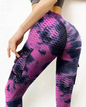 Pantalon de yoga de contrôle du ventre à imprimé tie-dye texturé à bulles