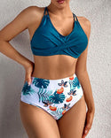 Ensemble de bikini noué au dos à imprimé tropical