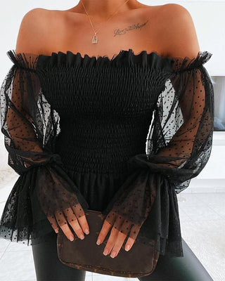 Haut froncé en maille à épaules dénudées