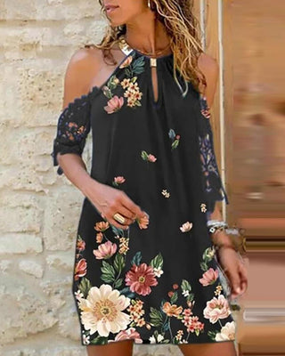 Robe dos nu à imprimé floral et épaules dénudées