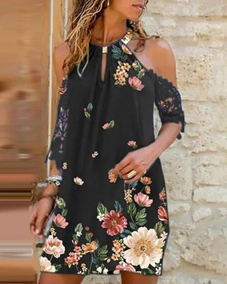Robe dos nu à imprimé floral et épaules dénudées