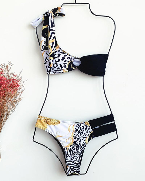 Ensembles de bikini rembourrés à une épaule à imprimé guépard et à motif de guépard