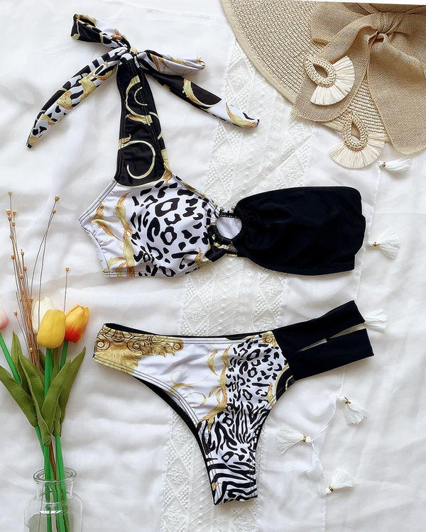 Ensembles de bikini rembourrés à une épaule à imprimé guépard et à motif de guépard