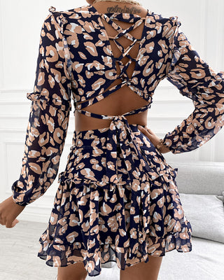 Robe dos nu à lacets à imprimé guépard