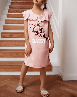 Maman et moi - Robe fendue imprimée de bande dessinée avec lettre avec bordure en dentelle pour enfants