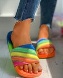 Sandales coulissantes en strass à blocs de couleurs