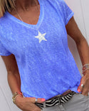 T-shirt décontracté à col en V imprimé étoiles