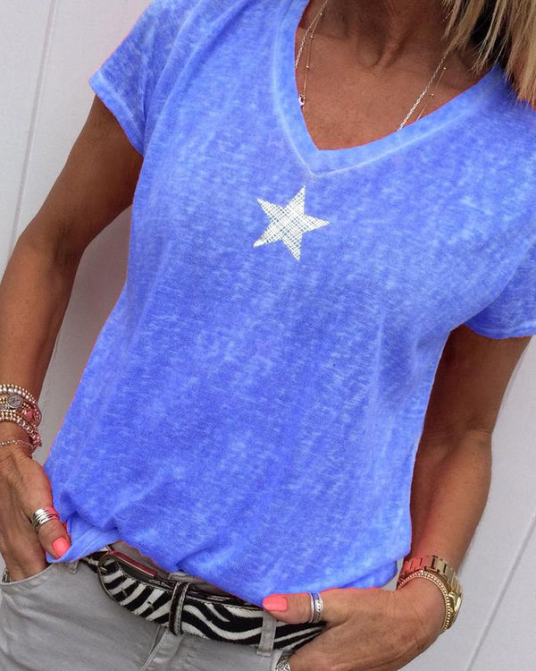 T-shirt décontracté à col en V imprimé étoiles