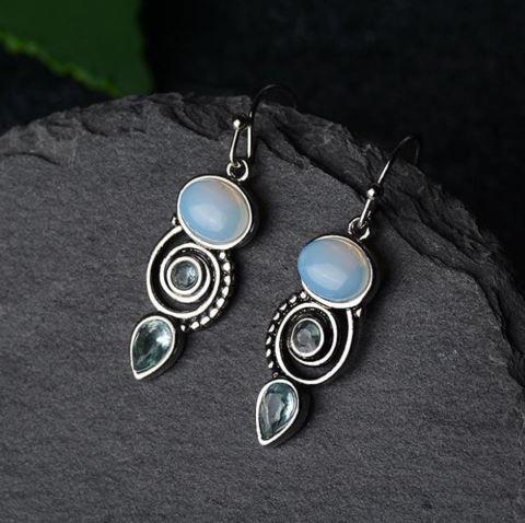 Boucles d'Oreilles Pierre de Lune Bleu Océan