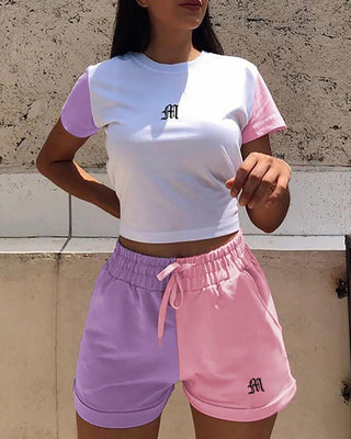 Ensemble top et short à cordon de serrage avec broderie lettre