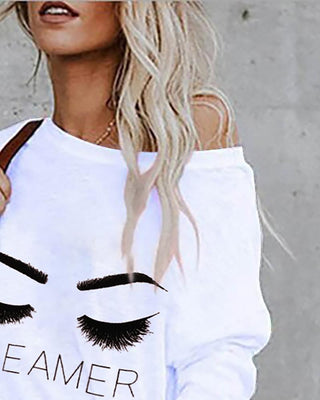Haut décontracté à manches longues et imprimé lettres Eyes