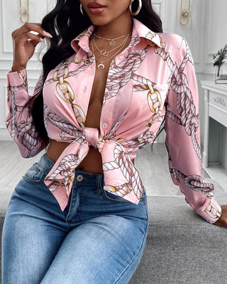 Chemise boutonnée en satin à imprimé chaîne foulard