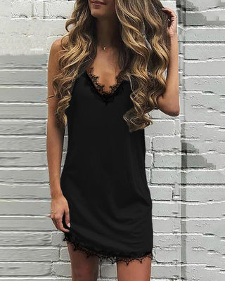 Robe décontractée sans manches en dentelle à col en V