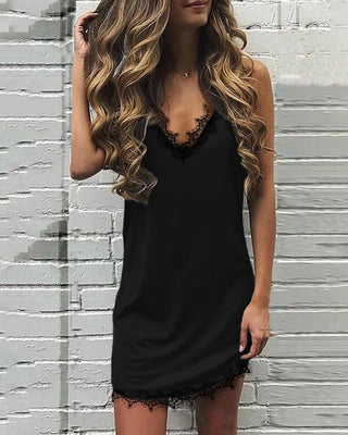 Robe décontractée sans manches en dentelle à col en V